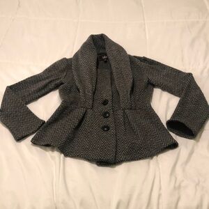 Grey charcoal Luii long sleeve peplum jacket 80% lambswool with 3 buttons